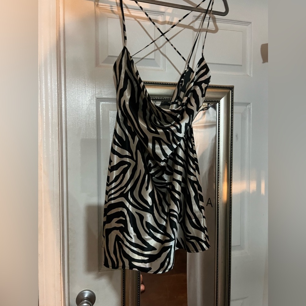 H&M Zebra Print Cowl Neck Mini Dress